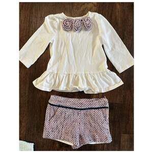 Janie And Jack Girls Size 4 Pink Navy Blue Tweed Shorts And Top Set